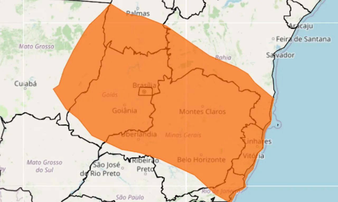 O mapa mostra &agrave;s &aacute;reas em alerta para chuva intensa